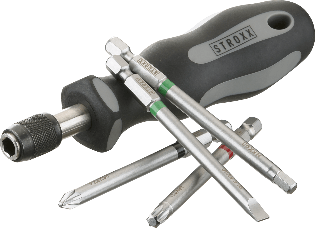 STROXX 17‑tlg. Bit‑Schraubendreher‑Set, Chrom‑Vanadium Stahl, Quick‑Release + Gürteltasche – TX10‑30, PZ1‑3, PH1‑3, SL5,5 & H3‑6, 89 mm