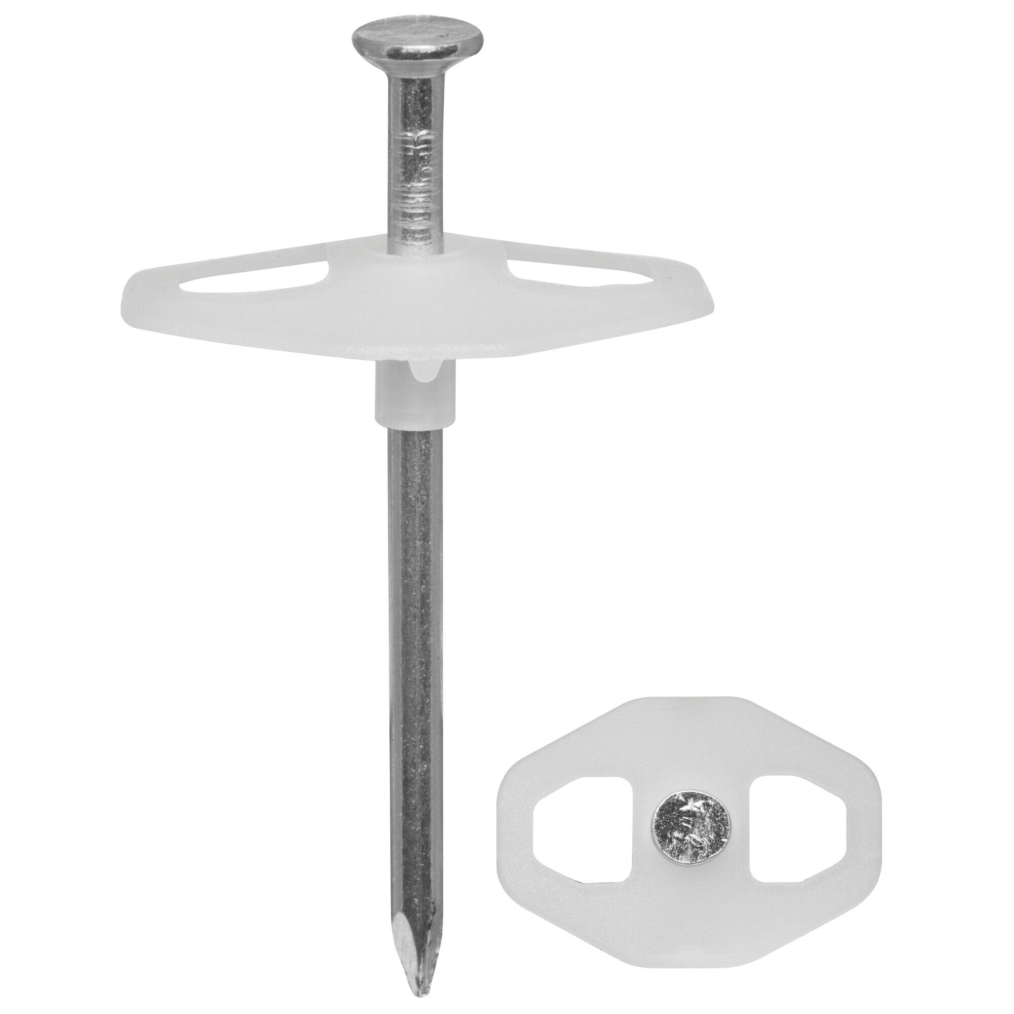 HUP Nagelscheibe 35x25 mm mit Stahlnagel 3,5x30 mm – verzinkt, extra robust – HUP Scheibe zur Befestigung von Folien, Kabel, Dämmplatten & Isolierungen – Profiqualität für Beton & Mauerwerk 100 Stck