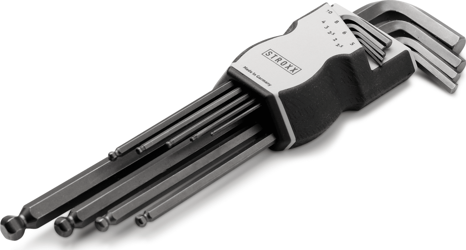 STROXX 9‑tlg. Winkelschlüsselsatz Chrom‑matt – 1,5 – 10 mm, Kugelkopf, Innensechskant‑Schraubendreher, robuste Stahl‑Ausführung