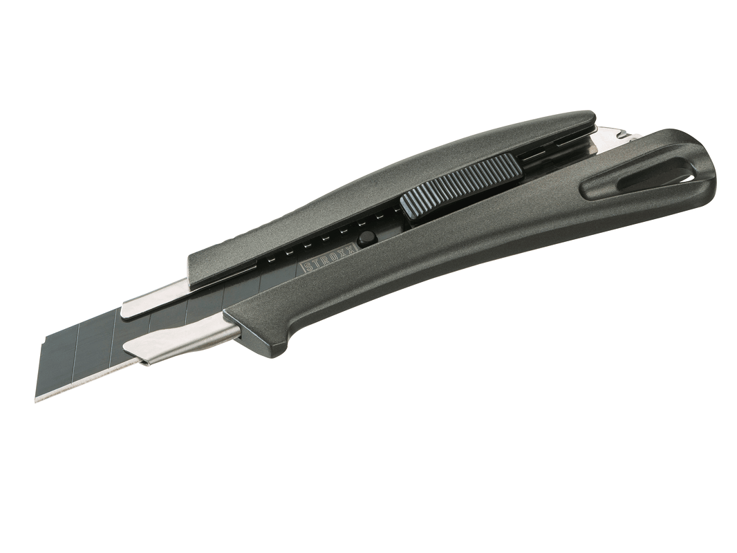 STROXX 18 mm Profi-Cuttermesser – CNC‑gefrästes Aluminiumgehäuse, Edelstahl‑Abbrechklinge, Schnellwechsel‑Magazin, Ergonomisch & Antirutsch beschichtet