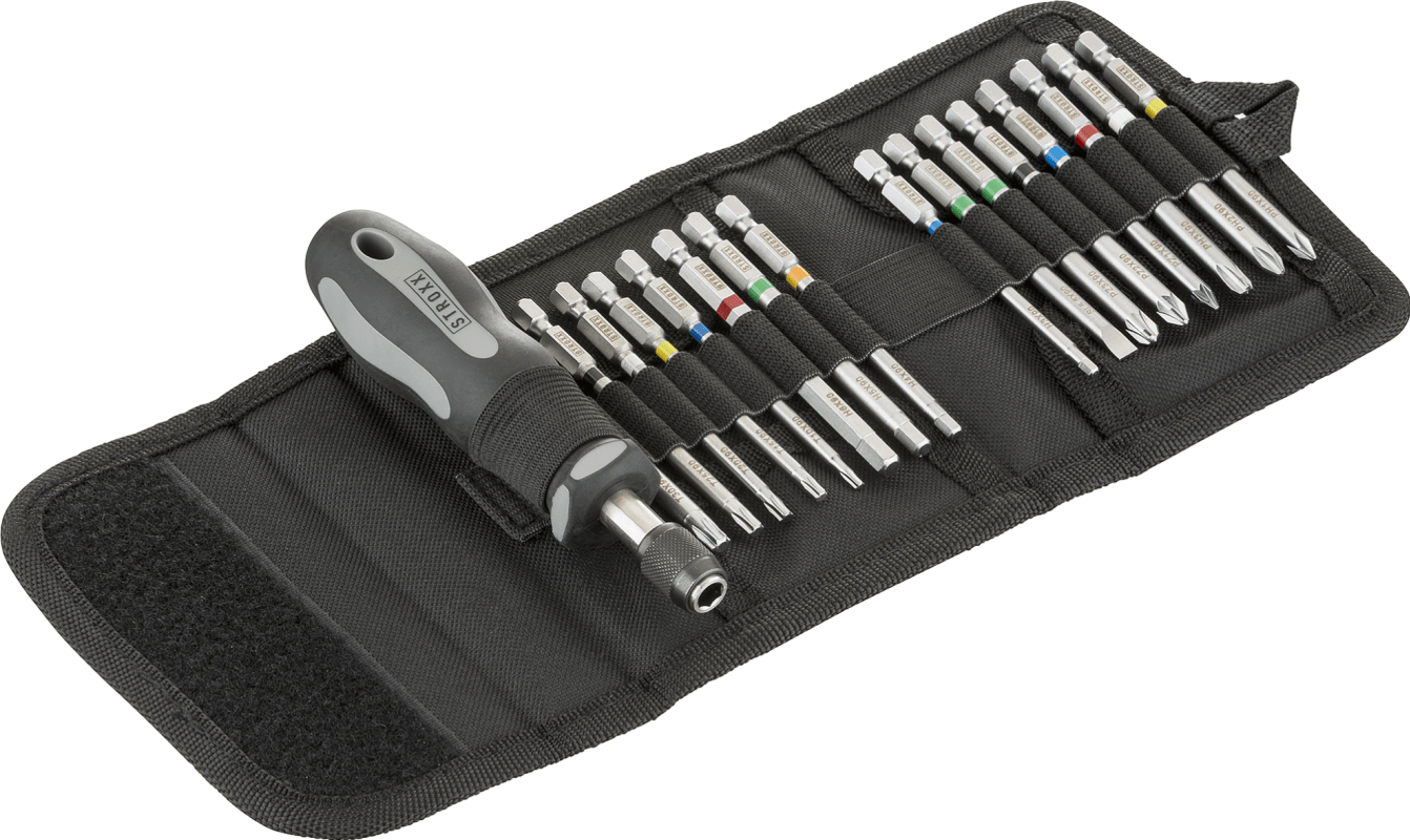 STROXX 17‑tlg. Bit‑Schraubendreher‑Set, Chrom‑Vanadium Stahl, Quick‑Release + Gürteltasche – TX10‑30, PZ1‑3, PH1‑3, SL5,5 & H3‑6, 89 mm