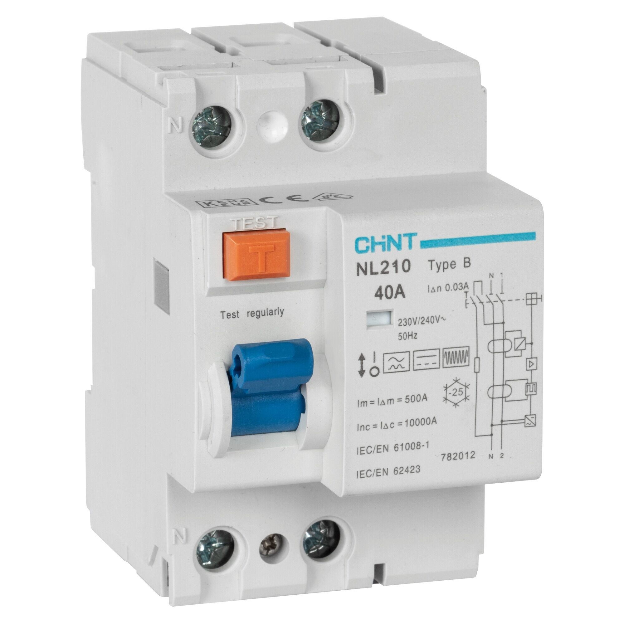 CHINT NL210 Typ B FI‑Schutzschalter 2‑polig – 40 A, 30 mA allstromsensitiv, 10 kA Ausschaltvermögen, 230/400 V, IP20, VDE/CE – ideal für PV & E‑Mobility