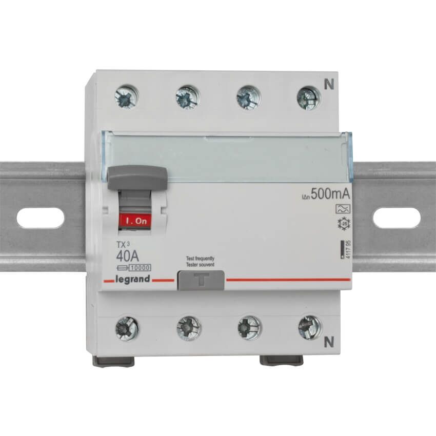 Legrand LEXIC TX³ FI‑Schutzschalter 4‑polig 40 A | Typ A | 400 V | 0,5 A Empfindlichkeit | 10 kA Kurzschluss | Bi‑Connect Klemmen | Schnell‑DIN‑Schiene, IP20