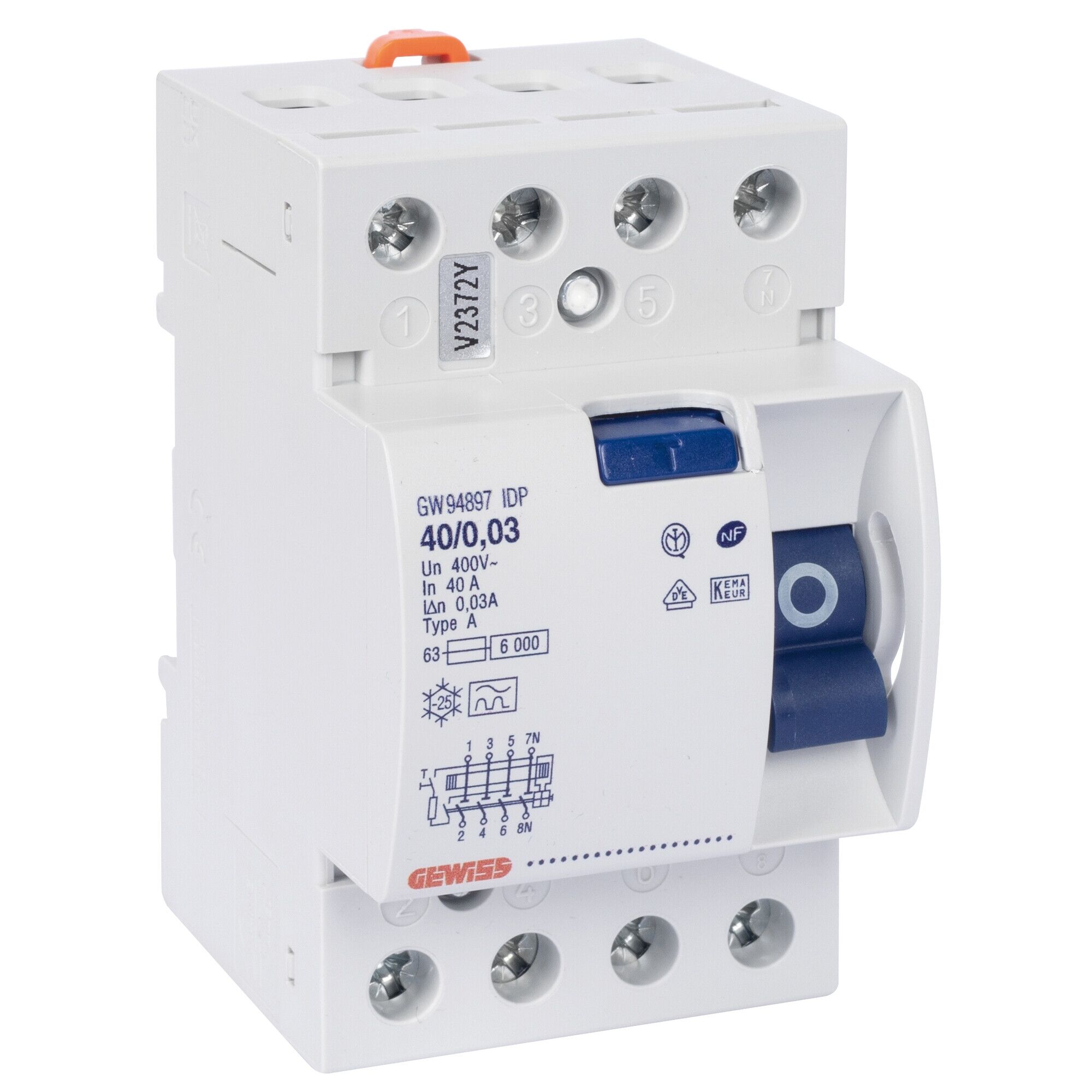 Gewiss IDP FI‑Schutzschalter 4‑polig • 40 A • 30 mA • Typ A • 3 TE • 400 V • 4 kV Stoßfest • IEC/EN 61008 – Kompakt & Leistungsstark