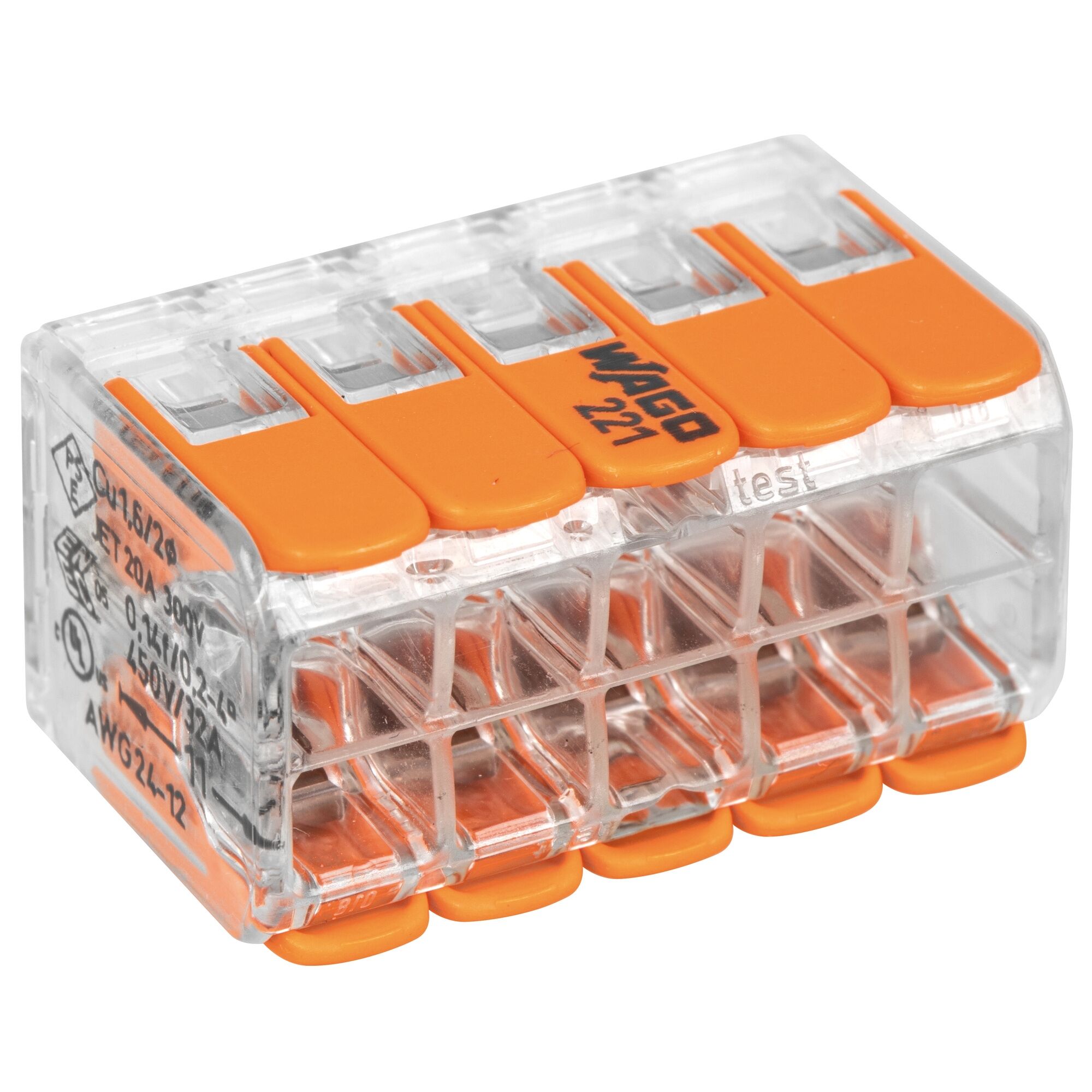 WAGO 221‑420 Compact Hebelklemme – 10‑polig, 0,14–4 mm² (AWG 24–12), 450 V / 32 A, transparentes Polycarbonat‑Gehäuse, CAGE CLAMP®‑Technologie, 2 Testöffnungen, max. 85 °C 15 Stck.