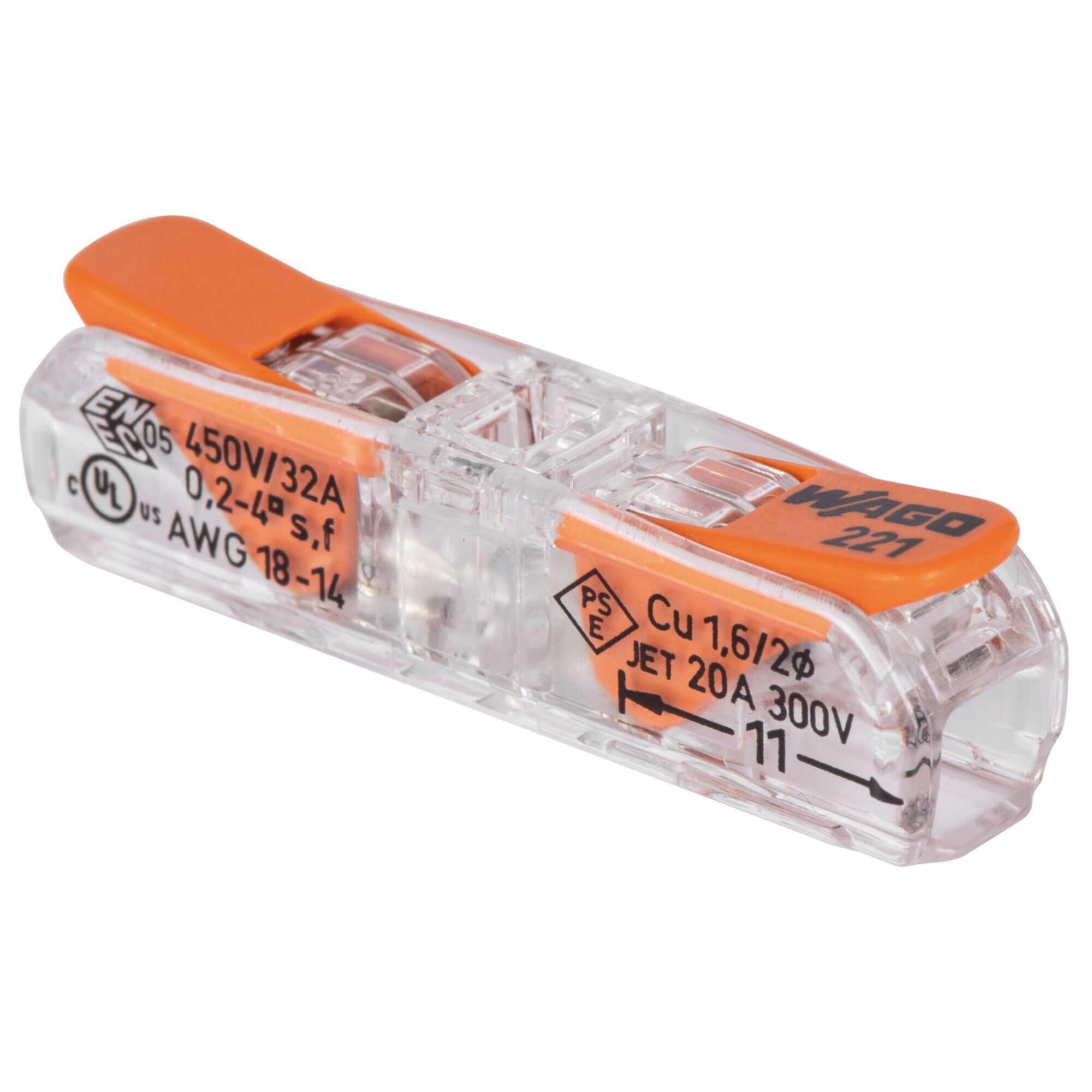 WAGO COMPACT Hebel‑Durchgangsklemme 1‑polig, 0,2–4 mm², transparent – 450 V/4 kV, 32 A, schlank 35,5×8,1×8,9 mm – flexibel & massiv, 11 mm Abisolier‑Sichtfenster 60 Stck